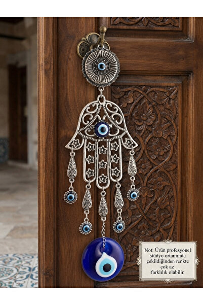 ALYAGLOBALAKSESUAR El Yapımı Yıldız Motifli Metal Hamsa Eli ve Cam Nazar Bonc...