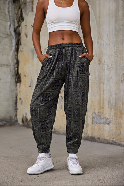 Superbluemexico Pantaloni de damă cu talie elastică și imprimeu