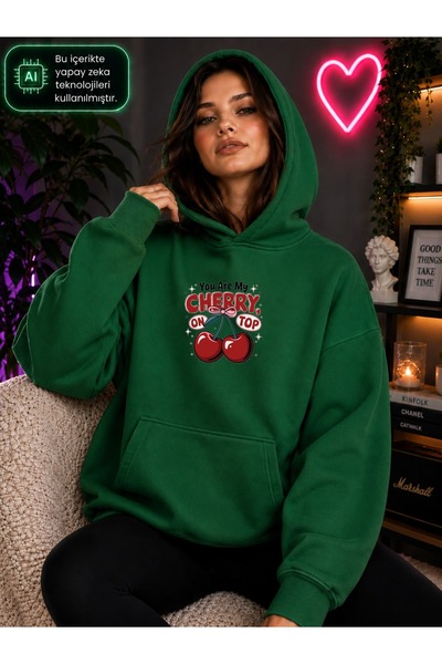 EMMODA Women's Cherry Printed You Are My Cherry on Top Written Hooded Kangaro...