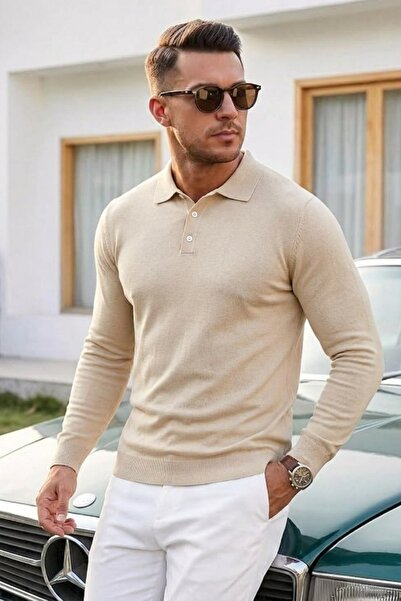 COMBİNE MİCHAİL Men's Cool Medium Thick Knitwear Cream Sweater