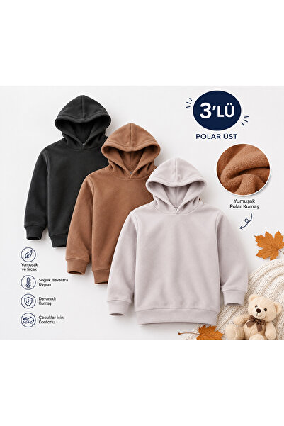 MOONBULL Çocuk 3'lü Kapüşonlu Polar Sweatshirt