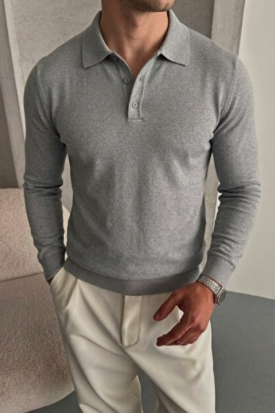 COMBİNE MİCHAİL Men's Casual Loose Raglan Gray Sweater
