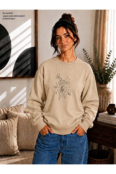 EMMODA Women's Bowknot Tulip Bunch and Butterfly Printed Round Crew Neck Casu...