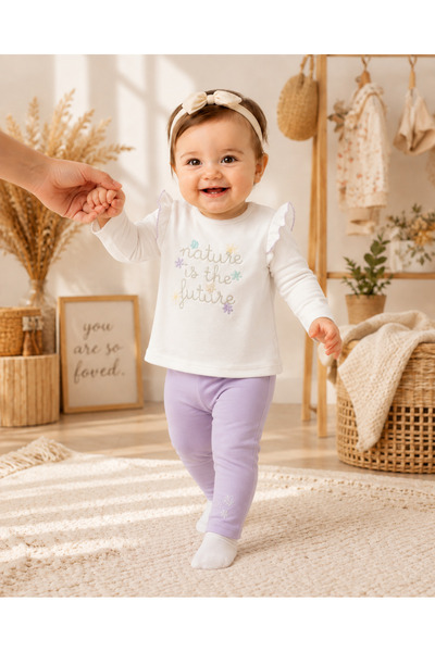 EDM Kidss Nature Embroidered Baby Girl 2-Piece Set Cotton Seasonal Ruffle Top...