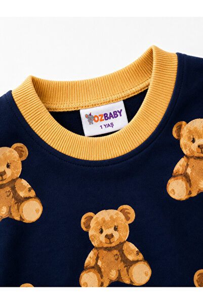 Oz Baby Suede Teddy Bear Printed Unisex Baby Girl and Boy Set Seasonal Top and Bottom Set for 1-5 Years Old