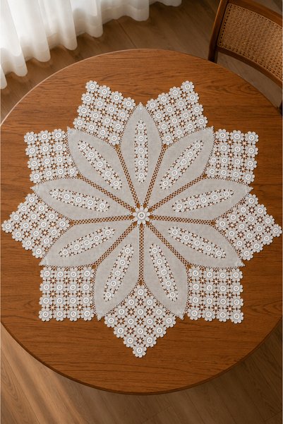 EastWest Trading Handmade Number 50 Cotton Thread Lace Tablecloth - 108X108 cm Star Shaped