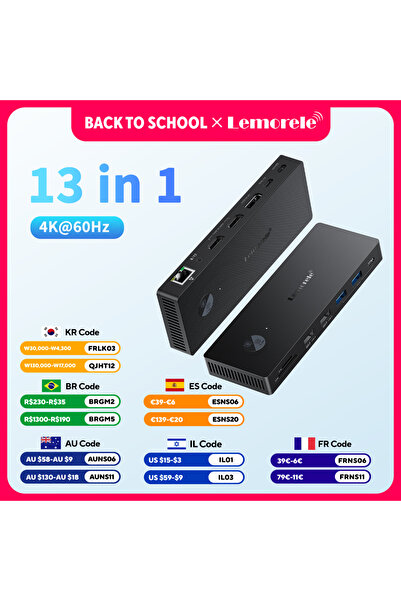 Choice 13 IN 1 Lemorele 13 Port USB HUB 2 HDMI DP 4K 60Hz Adapter RJ45 10Gbps...