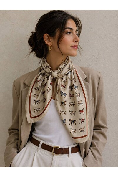 BIJUTERI Horse Themed 70 X 70 cm Women's Satin Scarf