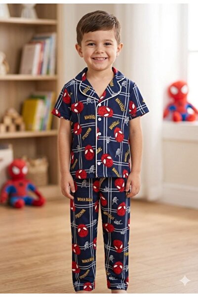 SÜSLÜ KİDS Boy's Buttoned Summer Short Sleeve Pajama Set Cotton Fabric
