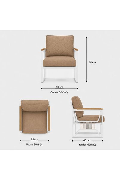 UFUK HOME Rosa Krem 3+1+1 Masalı KAHVERENGİ 2 Puflu Bahçe Oturma Grubu – 2 Kırlent Hediyeli