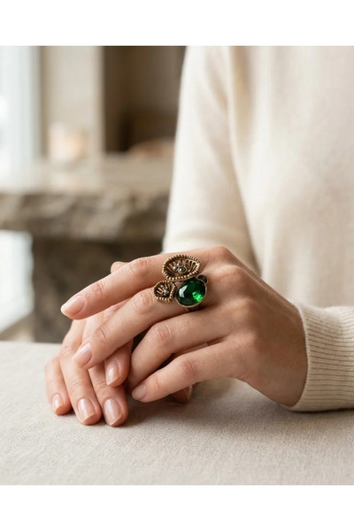 Dorvina Bronze Women Ring Authentic Copper Jewelry Green Crystal Stone Poppy ...