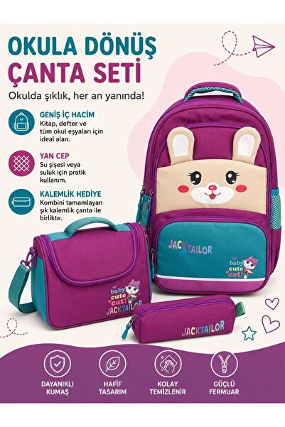 MİECZ BAGS Sevimli Karakter Tavşan Figürlü Kız Erkek Çocuk İlkokul&Ortaokul B...