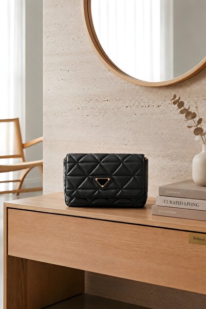 İmajButik Black Quilted Patterned Shoulder Bag
