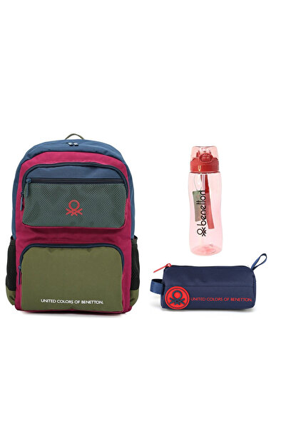 United Colors of Benetton Premium Red Navy Blue High School Middle School Bag...