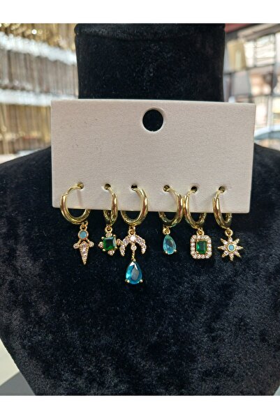 GUNESTAKI 316L Steel Blue Multiple Charm Earrings Set of 6