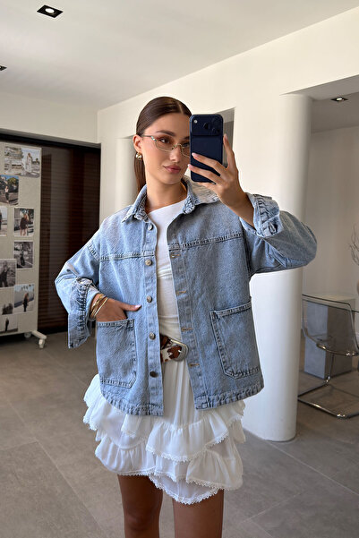 MAGARDE Washable Double Pocket Denim Jacket - Blue