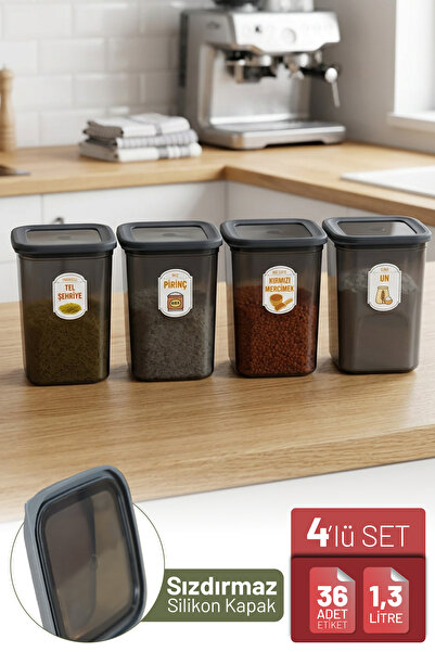 İronika 1300 ml Spice Food Storage Container Set with Silicone Lids and 4 Lab...