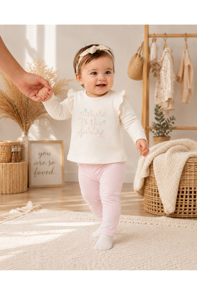 EDM Kidss Nature Embroidered Baby Girl 2-Piece Set Cotton Seasonal Ruffle Top...