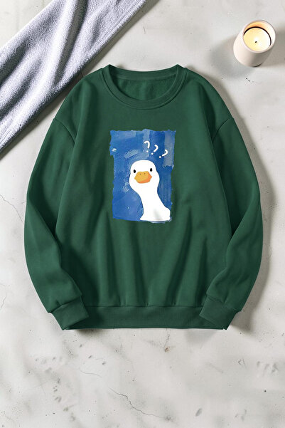 trendypassion Unisex Curious Duck Printed Crew Neck Sweatshirt