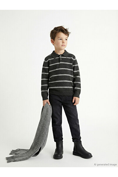 LC Waikiki Peak New Season Polo Neck Striped Boys' Knitwear Sweater