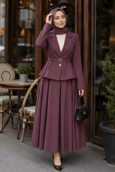İmajButik Plum Jacket Skirted Crepe Suit