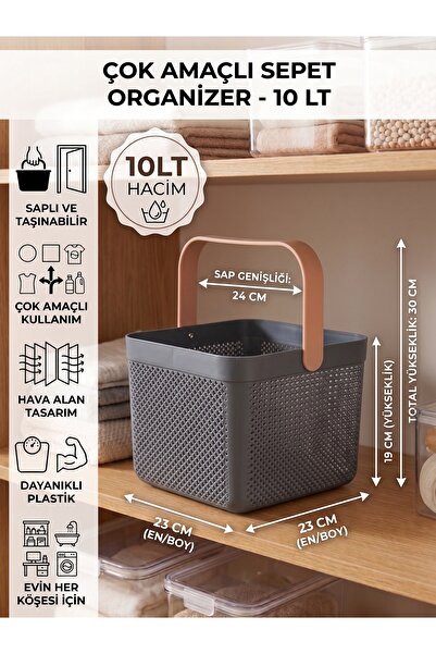 İndecor Houseware Dolap İçi Düzenleyici, Banyo, Mutfak Organizeri Kulplu Sepet, Dekoratif Saklama Kutusu, Banyo Düzenleyici Organizer 10LT