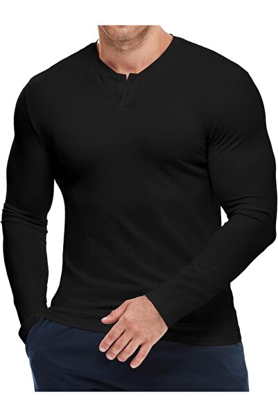OtherMax Tricou Henley pentru bărbați, cu mânecă lungă, respirabil, elastic, ...