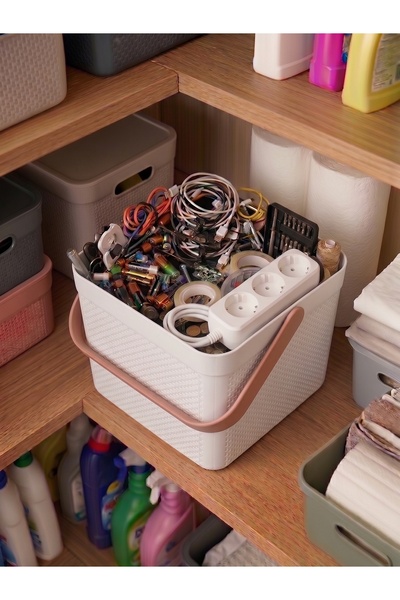 İndecor Houseware Dolap İçi Düzenleyici, Banyo, Mutfak Organizeri Kulplu Sepet, Dekoratif Saklama Kutusu, Banyo Düzenleyici Organizer 10LT
