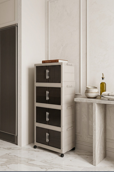 Kitchen Life XL 4 Katlı Tekerlekli İstiflenebilir Portatif Katlanabilir Çok Amaçlı Organizer Dolap-Mutfak Banyo Dolabı