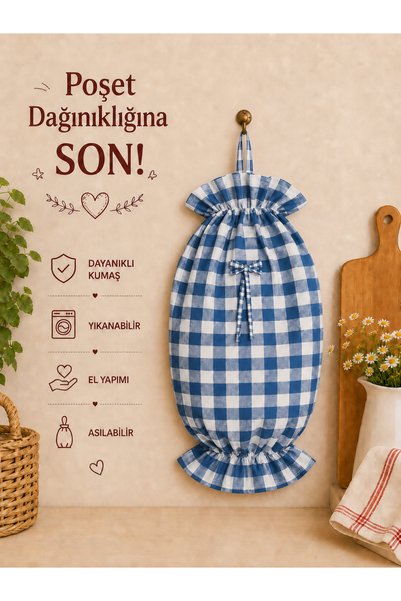 Hophera Blue Large Gingham Candy Form Hanging Fabric Bag Holder Kitchen Bag Organizer
