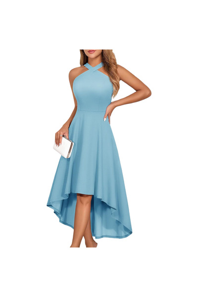 OtherMax Rochie Midi Elegantă de Damă, de Cocktail, Vintage, Evazată, Albastr...