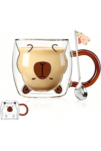 GENERAL Double Wall Insulated Glass Mugs with Cute Design for Espresso, Coffe...