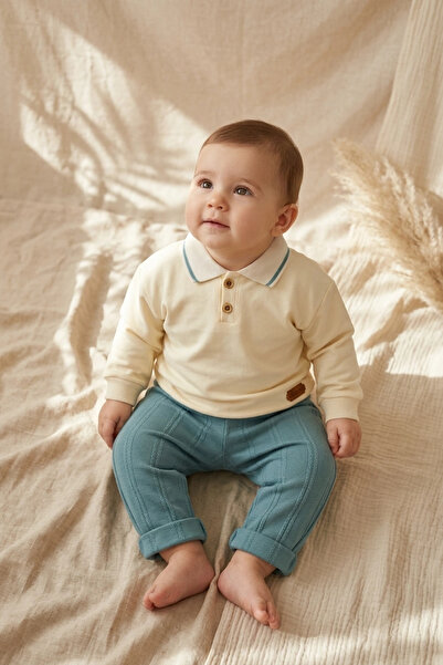 ciciben Nora Baby & Kids Pastel Polo Collar Cotton Sweatshirt and Ribbed Trou...
