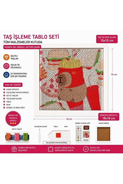 iğne izi 5D Elmas Taş İşleme Tablo Seti Kapibara Desenli 18X18 cm Ahşap Çerçe...