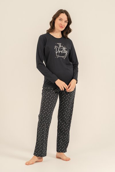 Arnetta Women'S, Navy Blue, 100% Cotton, Pajama Set (with Socks as a Gift)