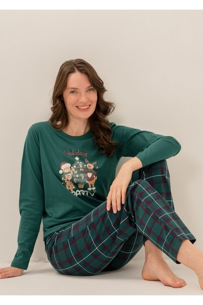 Arnetta Women'S, Green, 100% Cotton Pajama Set (with Socks as a Gift)