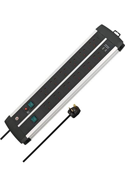 GENERAL Excellent Dual Aluminum Power Strip, 12-Way Extension Cord with 2 USB...