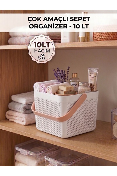 İndecor Houseware Dolap İçi Düzenleyici, Banyo, Mutfak Organizeri Kulplu Sepet, Dekoratif Saklama Kutusu, Banyo Düzenleyici Organizer 10LT
