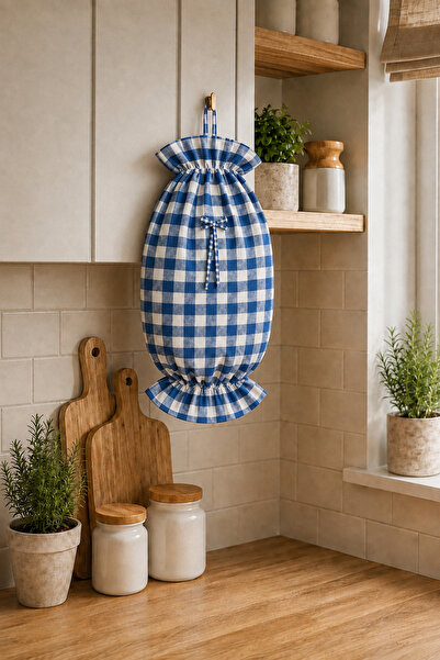 Hophera Blue Large Gingham Candy Form Hanging Fabric Bag Holder Kitchen Bag O...