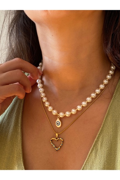 Petek Collection Pearl and Steel 2-Piece Necklace Combination