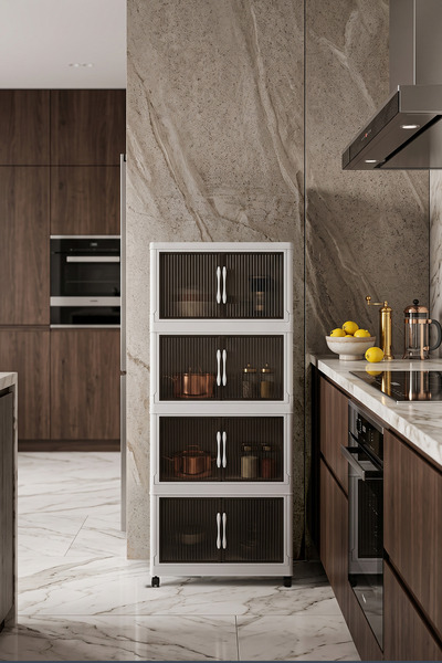 Kitchen Life XL 4 Katlı Tekerlekli İstiflenebilir Portatif Katlanabilir Çok Amaçlı Organizer Dolap-Mutfak Banyo Dolabı