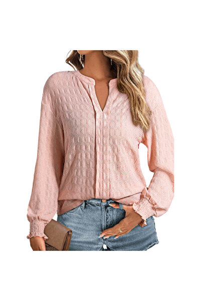 OtherMax Bluză Damă cu Mânecă Lungă, Nasturi, Casual, Roz, XXL — bluză damă r...