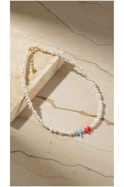 Dore Collection Natural Pearl Beaded Starfish Necklace with Stone Detail Summ...