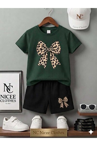 Leto Lykia Summer Children's T-Shirt Shorts Unisex (Ribbon Print Leopard Color)