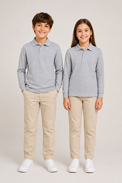 Soweto Children's Unisex 2-Piece Polo Collar Long Sleeve School T-Shirt 100% ...