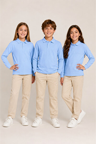 Soweto Children's Unisex 3-Piece Polo Collar Long Sleeve School T-Shirt 100% ...