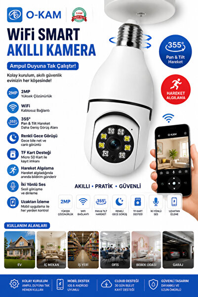 O-KAM PRO O-KAM 4045 Blub Lamba Robot Kamera 4mm Lens Wifili Okam Pro Uygulama