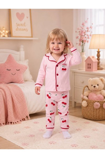 derin baby 100% Cotton Long Sleeve Buttoned Cherry Patterned Back Printed Sof...