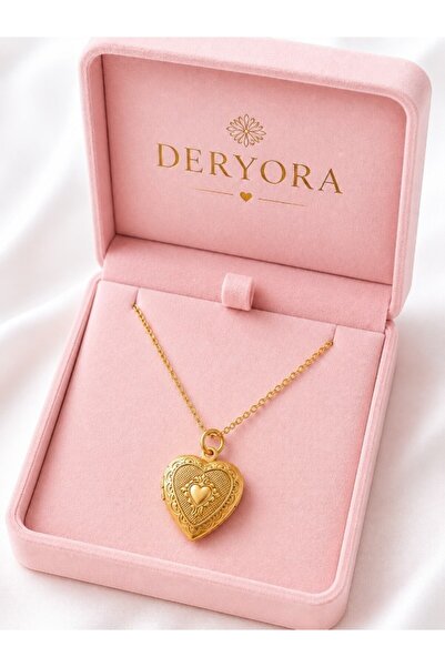 deryora Heart Locket Necklace Stainless Steel Gold Plated Elegant Heart Penda...