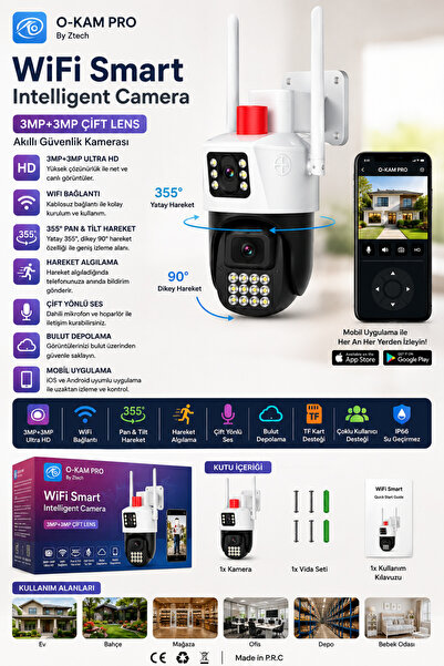 O-KAM PRO O-KAM 6015 3MP+3MP Uyumlu 21 ledli dual Çift Lensli Hareketli Gece ...